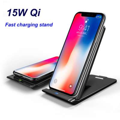 Hot selling 15W Qi faster charging stand 3 coils foldable phone wireless charger